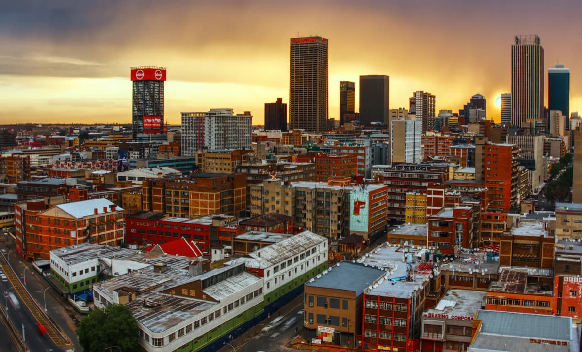Johannesburg's central business district at golden hour